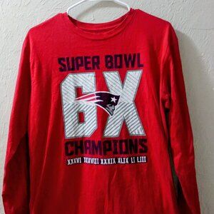 #1140 New England Patriots 6X Superbowl champs Long sleeve Tee Adult Lg